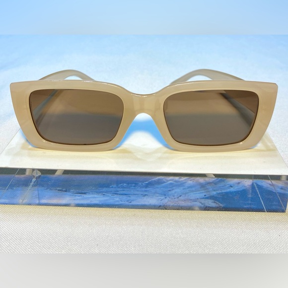 retro square Color sunglasses UV blocking beige brown tint - Picture 3 of 15